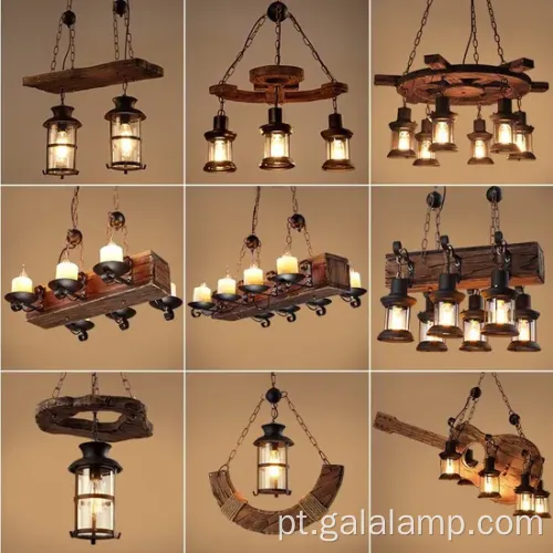 Luz pendente de madeira industrial vintage para barra de bar